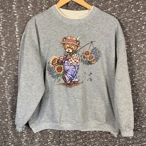 Vtg Basic Editions Teddy Bear Graphic Print Sweatshirt Cottagecore Women's XL